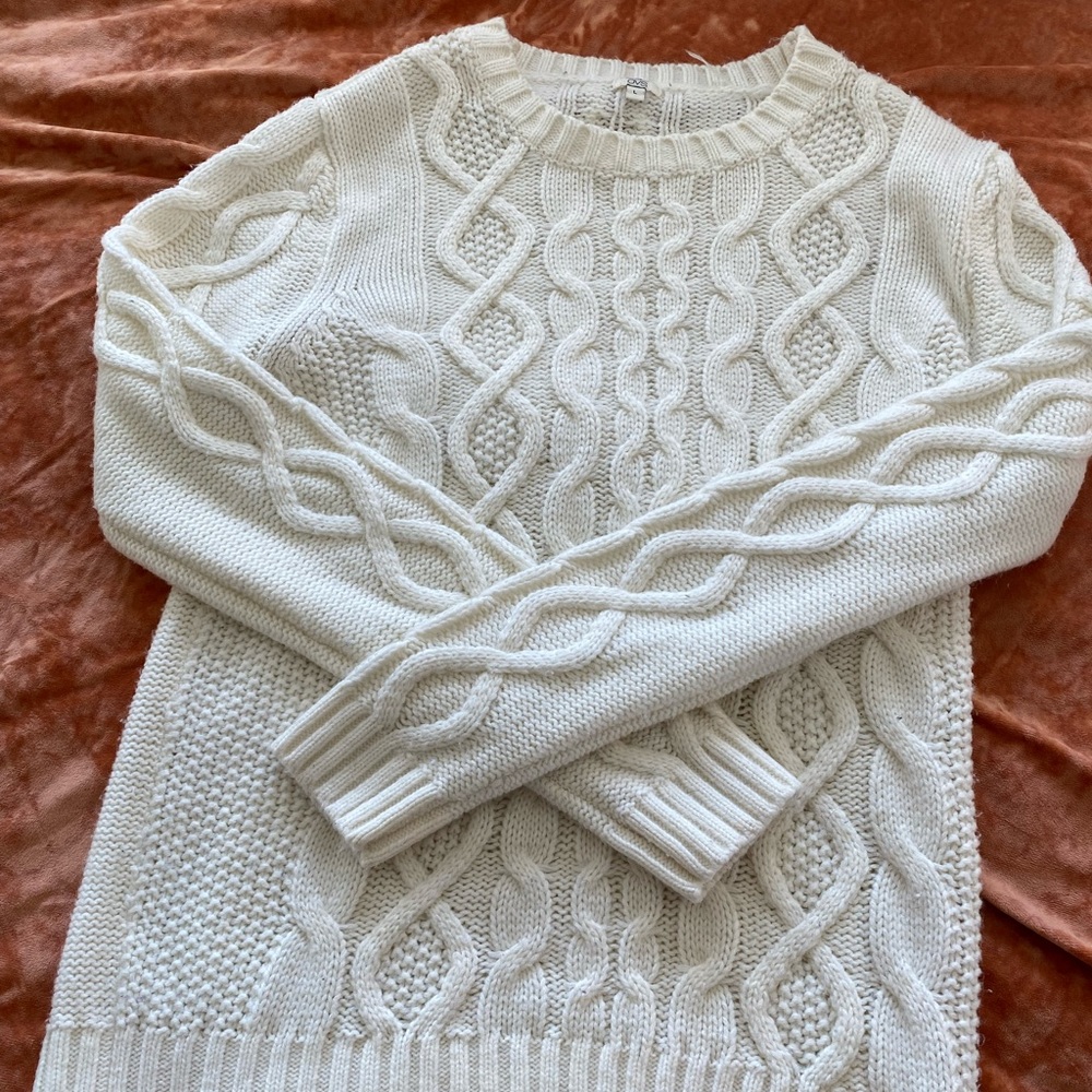 white knit sweater